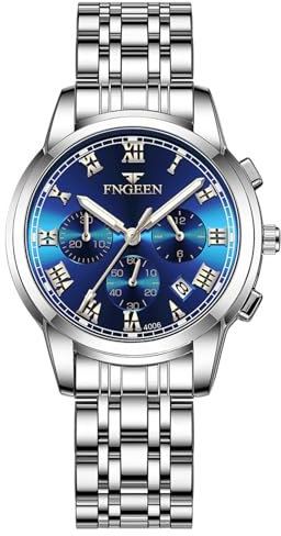 OIDEA Analoge Uhren, rund, Paare: wasserdichte Quarzuhr für Damen und Herren, abnehmbares Edelstahlband, leuchtender Kalender, für Freizeit, Business, Geschenk, Silber, Blau, Damen, Armband