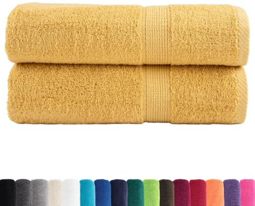 vidaXL Premium Duschtücher SOLUND 2 STK., Badetücher Saugfähig, Saunatuch mit Schlaufen, Duschtuch Gästetücher Handtücher, Golden 70x140cm 600g/m² 100% Baumwolle