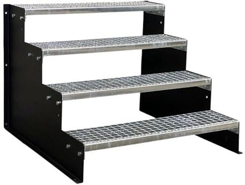 SRM Design 4 Stufen Standtreppe Stahltreppe Wangentreppe Gitterrosttreppe Außentreppe Industrietreppe schwarz 18 cm Stufenhöhe 80 cm Breite 72 cm Höhe ohne Geländer