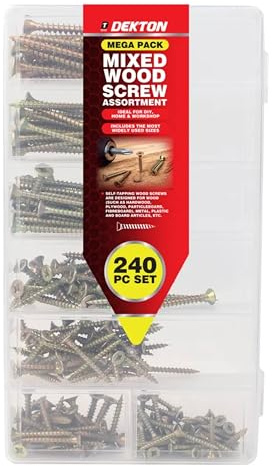 Dekton 240pcs Chipboard Screw Kit - Assorted Sizes| Steel| Corrosion-Resistant| Ideal for Woodworking| Durable & Reliable| Includes Handy Storage Box| Easy Identification and Access