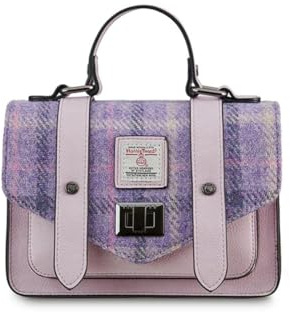 Islander Harris Tweed Mini Satchel, Handbag for Women, Flap and Microfiber Leather, Violet Mini Dogtooth, Mini