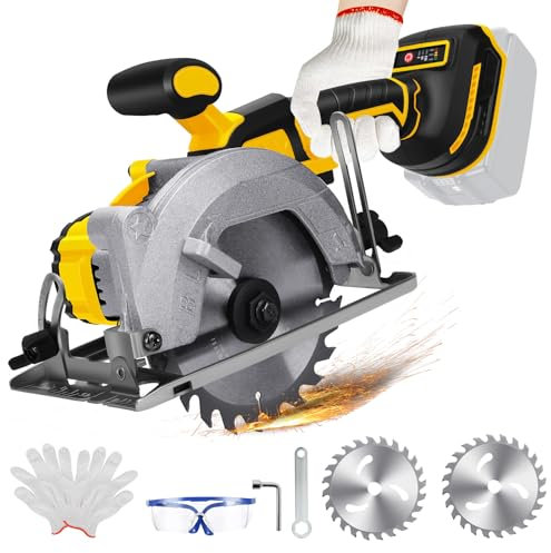 5.5'' Cordless Circular Saw for Dewalt 18V Battery (No Battery), Brushless Motor with 2 Blades, 0-45° Cutting Angle, Max Cutting Depth 1.9(90°), 1.57(45°), Idea for Wood, Plastic, Soft Metal