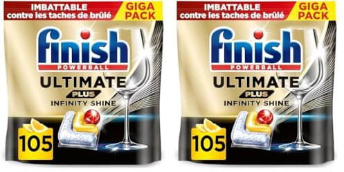 Finish Ultimate Plus Infinity Shine Pastilles Lave-Vaisselle Citron, Propreté Intense & Brillance Étincelante,105 capsules (Lot de 2)
