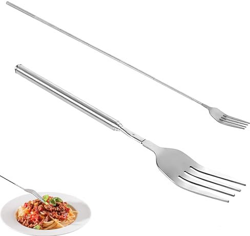 1PCS Telescopic Fork Stainless Steel Extendable Long Handle Dinner Fork Retractable and Portable Extending Fork for Camping Barbecue Toasting Dinner Fruit Dessert (8.7 to 25.4inch)