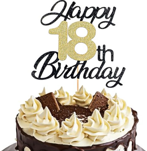 JIEYAO Torten Deko 18. Geburtstag, Glitzer Tortendeko 'Alles Gute zum 18. Geburtstag' Kuchendeko 18 Jahre Gold Schwarz Frauen Männer