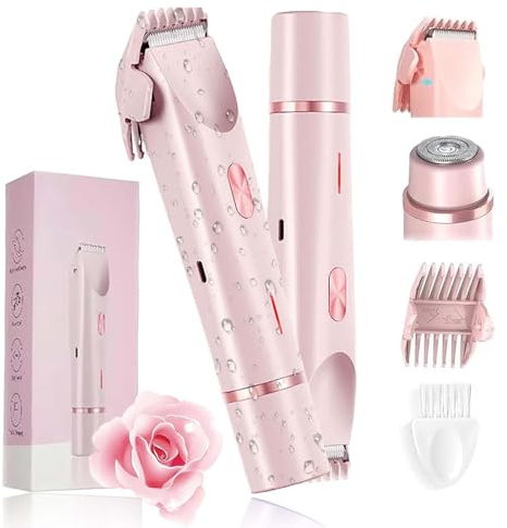Elektrische Haarschneider für Frauen, Dual-Kopf-Trimmer fur Frauen, Rasierer Damen, Intimrasierer für Frauen, Wasserdicht Nass- und Trockenrasierer, Elektrischer Damenrasierer für Körper (Rosa)