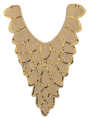 Ethnischer Stil, goldener Kragen, Pailletten, Blumenstickerei, Applikationen, verzierte Spitze, Halsausschnitt, Kragen zum Aufnähen