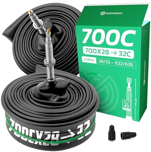 MOOVMOOV Camera d’Aria 700 (28 Pollici) - Per Pneumatici 28-622 (700x28C), 30-622 (700x30C) e 32-622 (700x32C) - Valvola Presta 40 mm - Confezione da 2 - Bici da Corsa e da Strada