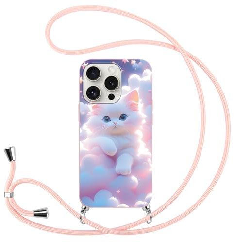 Yimctoie Coque pour iPhone 6 4.7 avec Cordon, Étui en Aesthetic Motif Mignon Anime Souple Coque avec Collier Tour de Cou Lanière Réglable Silicone Cover pour iPhone 6, Cat