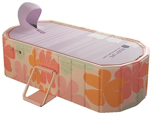 XUDREZ Folding Bathtub Portable Sauna SPA Aromatic Bath for 1 People Thickened Interlayer, Freestanding Foldable with Lid, Folding Bath for Adults Children Ice and Hot Bath 1.2 M / 3.93 Ft, Pink