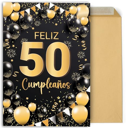 CONTRAXT Tarjeta regalo felicitación de Cumpleaños 50 Años. Detalle regalo postal original grande 42x30 cm abierta felicitaciones feliz cumpleaños familia amigos compañeros (50 Años)