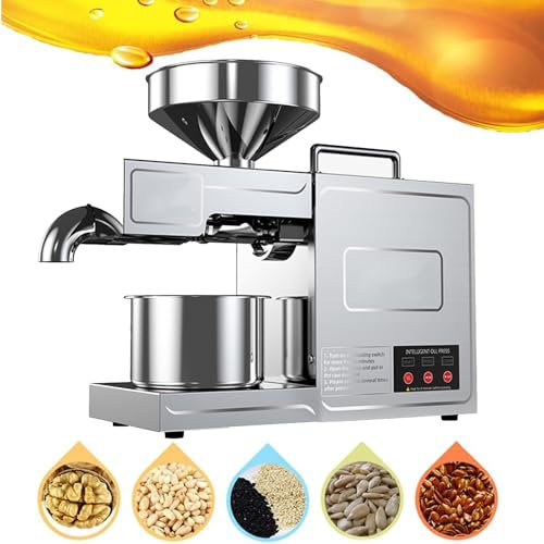 ZenSeFarin 820W Automatisch Elektrische Ölpresse Pressmaschine Edelstahl Temperaturkontroll Ölpresse Maschine LCD-Anzeige 3-6KG/h für Oliven Kokos Raps Sesam Erdnuss Kokosnuss,110V