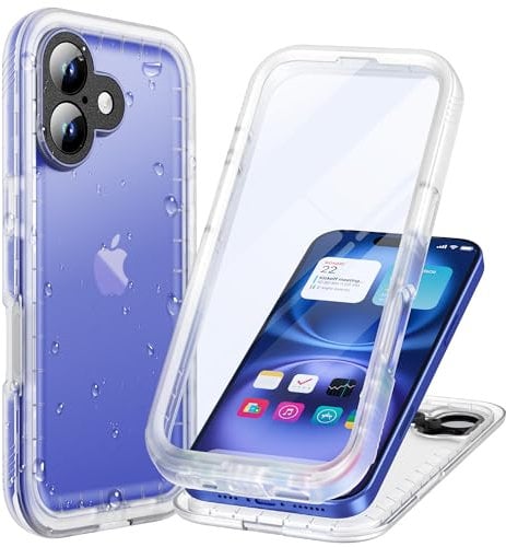 Cozycase Aesthetic Design TOP Military Protective IP68 Waterproof 360 Full Body Case for iPhone 16 Heavy Duty Shockproof Bumper With Screen Protector Double Hard Tough Front Back Cover Frosted Clear