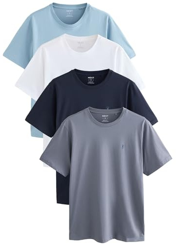 NEXT Herren T-Shirts im Slim Fit, 4er-Pack Blau/Marine/Weiß/Stahl XS