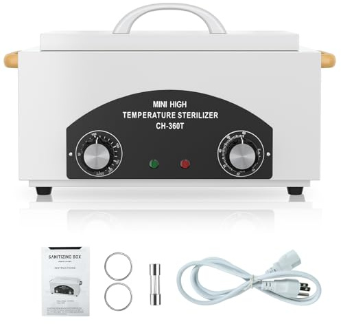 Heißluftsterilisator Trockene Hitze Hochtemperatur Sterilisator 300W Desinfektion für Werkzeuge bis 220°C Timer LED-Anzeige Edelstahl, für Friseur/Kosmetik/Schönheits/Maniküre-Werkzeuge (Weiß)