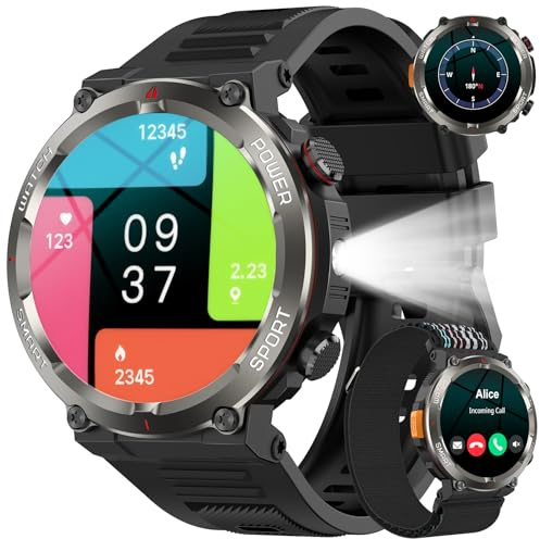Smartwatch Uomo, 1.45 HD Orologio Uomo con 100Giorni StandbyBatteria, Smartwatch con Effettua o Risposta/LED Torcia/Bussola, 24/7 Monitoraggio Salute (Frequenza Cardiaca/Sonno/SpO2) per Android iOS