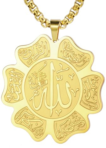 EUEAVAN Ayatul Kursi Halskette Allah Halskette für Männer und Frauen Zarter arabischer Blumenanhänger Islamischer religiöser Schmuck Eid Ramadan Geschenke (gold)