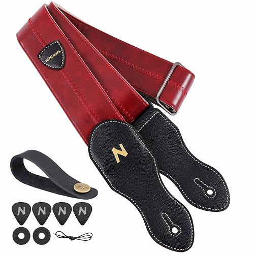 Nefelibata Gitarrengurt mit Plektrentasche, 5,8 cm, weiches veganes Leder, 60er-Jahre-Stil, Rot