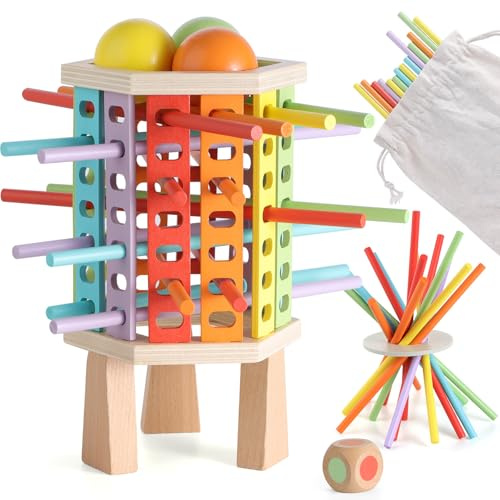 Gallypek Montessori Spielzeug ab 3 Jahre Aus Holz, Spielzeug ab 3 Jahren, Farben Stäbchen Holz Spiel Holzspielzeug Pädagogisch Feinmotorik Spiel, Geschenk Jungen Mädchen ab 3 4 5 6 Jahren