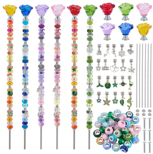 FREEBLOSS 6 Set Perlen Gartenstecker Set DIY Blumenstab Gartenstecker Perlen Rose Stecker Mit Kristallglas Und Bunten Harzperlen Für Die Außendekoration