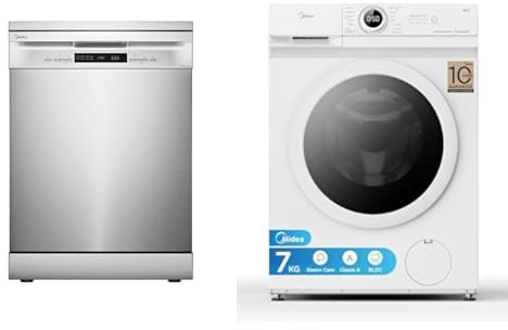 Midea Set Lavastoviglie 14 Coperti + Lavatrice Slim 7kg, Display LED, Classe A con Vapore