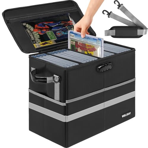 WELIDAY Graded Comic Storage Case Fits 30 CGC Comics, Fireproof & Moistureproof Comic Book Box, Stackable Comic Organizer Bin with Lock and 3 Internal Dividers