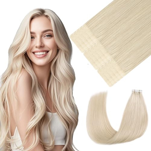 Youngsmile Invisible Tape in Extensions Echthaar #60 Platinblond 20 Stück 45g 50cm Injektionsband Tape in Extensions Echthaar Lang Remy Extensions Tapes Echthaar (#60,20 Zoll)