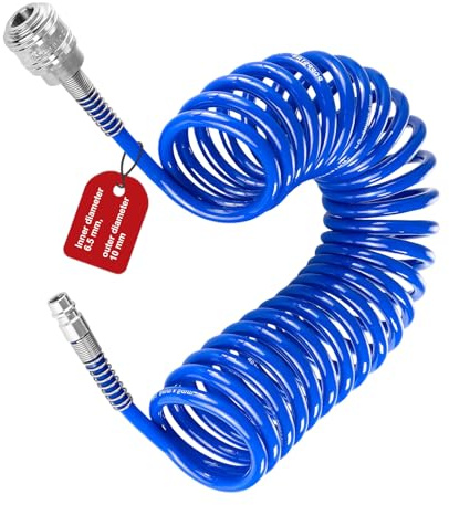LNSYSNS Druckluftschlauch 5m, Blau Kompressor Schlauch, 6,5 x 10mm Luftschlauch mit 1/4-Zoll Schnellkupplung, Spiralschlauch Druckluft für Druckluft-Kompressoren bis max 11 bar