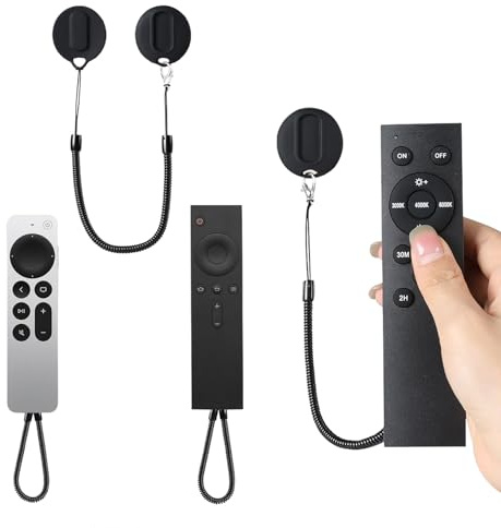 3pcs Magnetic Remote Control Holder Wall Mount, Self-Adhesive TV Remote Holder with Removable Spring Ropes, Silicone Remote Organizer Storage Wall Holder for Projector TV RemoteHolder