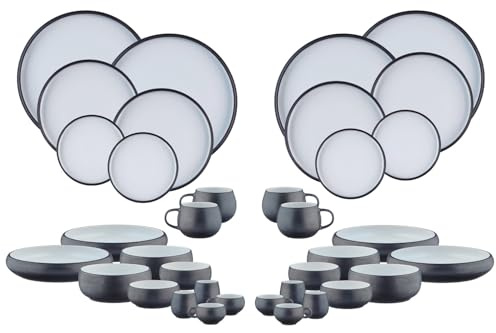 BJORN GOURMET Geschirrset – 36-teiliges Service für 4 Personen, modernes Geschirr Set mit Tellern, Schalen & Tassen, Design Schwarz Onyx & Weiß
