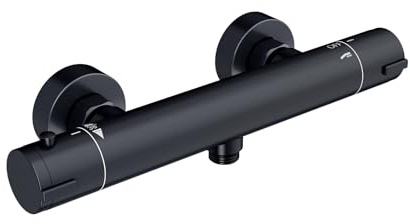 Rainsworth Thermostatic Shower Mixer Bar Wall Mounted Zinc Alloy | Shower Mixer Tap with Anti-Scald Control Valve, Bathroom Shower Tap, Matte Black