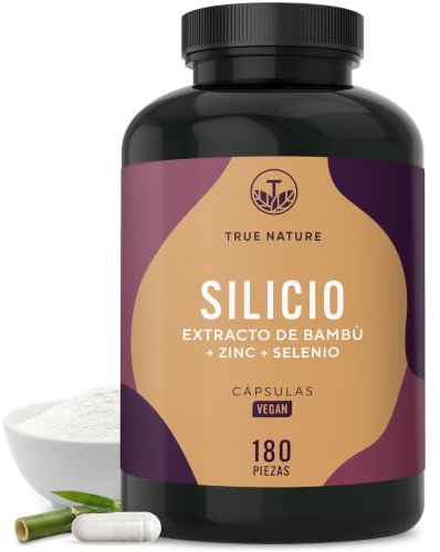 TRUE NATURE Silicio Organico - Alto Dosaggio - 643mg/Giorno - 180 Capsule | Silicio da bambù indiano - zinco e selenio per capelli e unghie normali - vegano, testato in laboratorio & produzione Tedesca