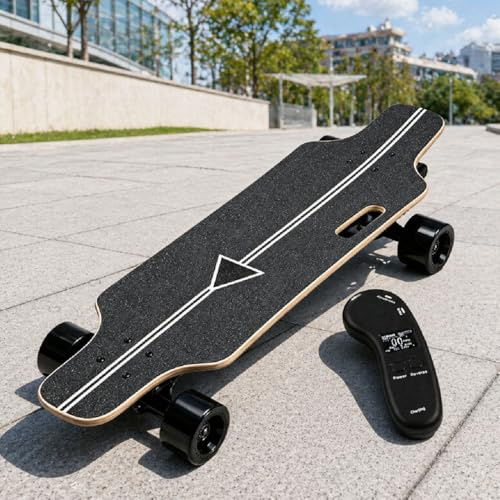 Skateboard Elettrico, Longboard Elettrico Con Telecomando Led Migliorato – Velocità Massima 25 O 50 Km/H, Controllo A 4 Velocità, Capacità 330 Lbs, Per Adulti E Adolescenti Single-Drive-15km