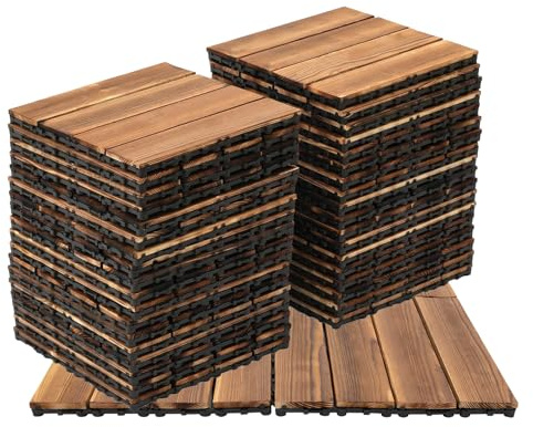 36 piastrelle per balcone in legno di larice, 30 x 30 cm, piastrelle in legno impermeabili per esterni, retro in PE, ideali per terrazze, giardini, balconi, bagni