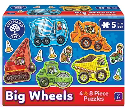Orchard Toys Big Wheels Jigsaw Puzzle, A Collection of 4 puzzles featuring 4 and 8 pieces ideal for Little Hands, Perfect for Age 3+