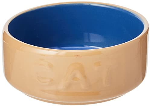 Mason Cash Cane & Blue Lettered Stoneware Cat Bowl, 13 cm