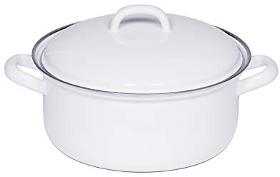 Riess, 0127-033 - Casseruola con coperchio, colore bianco classico, diametro 14 cm, capacità 0,75 litri, altezza 11,5 cm, smaltato, bianco, induzione