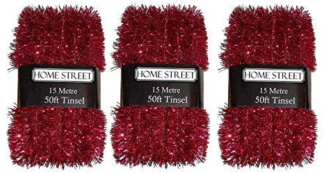 Homestreet® 45 Meter Lametta - sehr dünn aber sehr lang in einer Auswahl von Weihnachtsdeko - rot, silber oder gold (rot)
