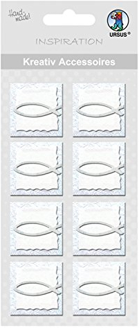Ursus 564000141 - Kreativ Accessoires, Fisch 1, silber, 8 Stück, selbstklebend, aus verschiedenen hochwertigen Materialien, zum Verzieren und Dekorieren von Scrapbooking, Karten und Geschenke