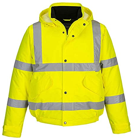 Portwest S463 Men's Hi-Vis Winter Bomber Jacket Waterproof Safety Cold Protection EN342 Certified Reflective Tape Texpel Eco Fabric Multiple Pockets Pack Away Hood, Orange, 4XL
