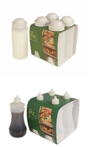 Four Traditional White Fish and Chip shop Salt Shakers (500mls) and Four Vinegar Bottles (375mls) by Sunnex