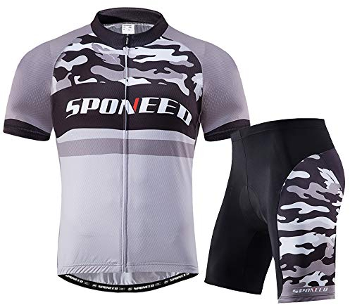 sponeed Herren-Rad-Outfit-Set, MTB-Fahrradtrikot, Rennrad-Shorts, Trianthlon, Fahrradausrüstung, Hemden, Grau-mehrfarbig, X-Large