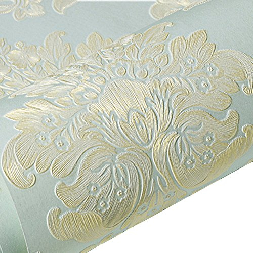 Godagoda Wand Tapete Barock Vliestapete Gold Farbe Wohnzimmer TV Hintergrund Umweltschutz Wandaufkleber ohne Kleben Deko 1xRolle 53cmx950cm (Blau)