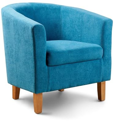 Home Source Tub Accent Chair - Fabric Armchair with Wooden Legs - Upholstered Single Sofa for Home, Office, Living Room - Padded Foam Seat (Teal)