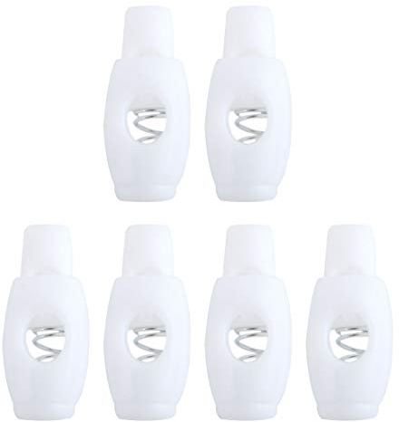 sourcing map 6 Stück Kunststoff Kordelstopper Clip Ende Federstopper Knebelverschluss Stopper Seilende für Kordelzug Kleidung, Schnürsenkel, Tasche, Camping Weiß