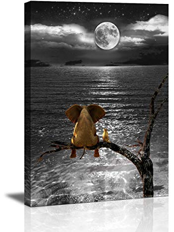 Visario Wand Bild Leinwand 4022 Meer Mond Kleiner Freund 80x60 cm