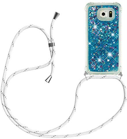 HongMan Mobile Phone Chain Case for Samsung Galaxy S7, Quicksand Glitter Case with Strap, Silicone Mobile Phone Case with Cord Neck Strap, Cord with Quicksand Case for Hanging, for Samsung Galaxy S7