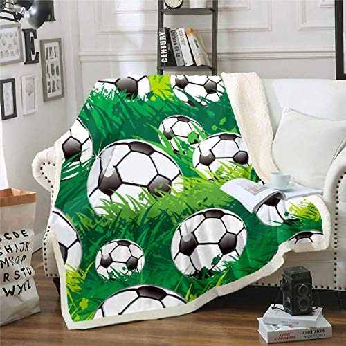 Loussiesd Jungen Fußball Kuscheldecke 130x150cm Sportthema Wohndecke für Kinder Fußballmuster Flanell Fleecedecke Atmungsaktives Geschenk für Fußballspieler Decke