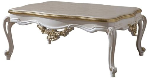 Casa Padrino Luxus Barock Couchtisch Weiß/Gold 130 x 90 x H. 47 cm - Prunkvoller Massivholz Wohnzimmertisch im Barockstil - Barock Möbel