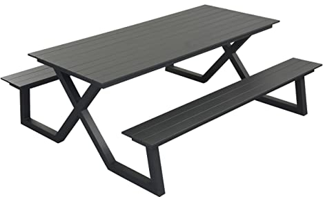 Inko Cebu Sitzgruppe Tisch mit 2 Bänken Aluminium weiß oder Graphit Picknickbank 200x173,5x75 cm Weiß